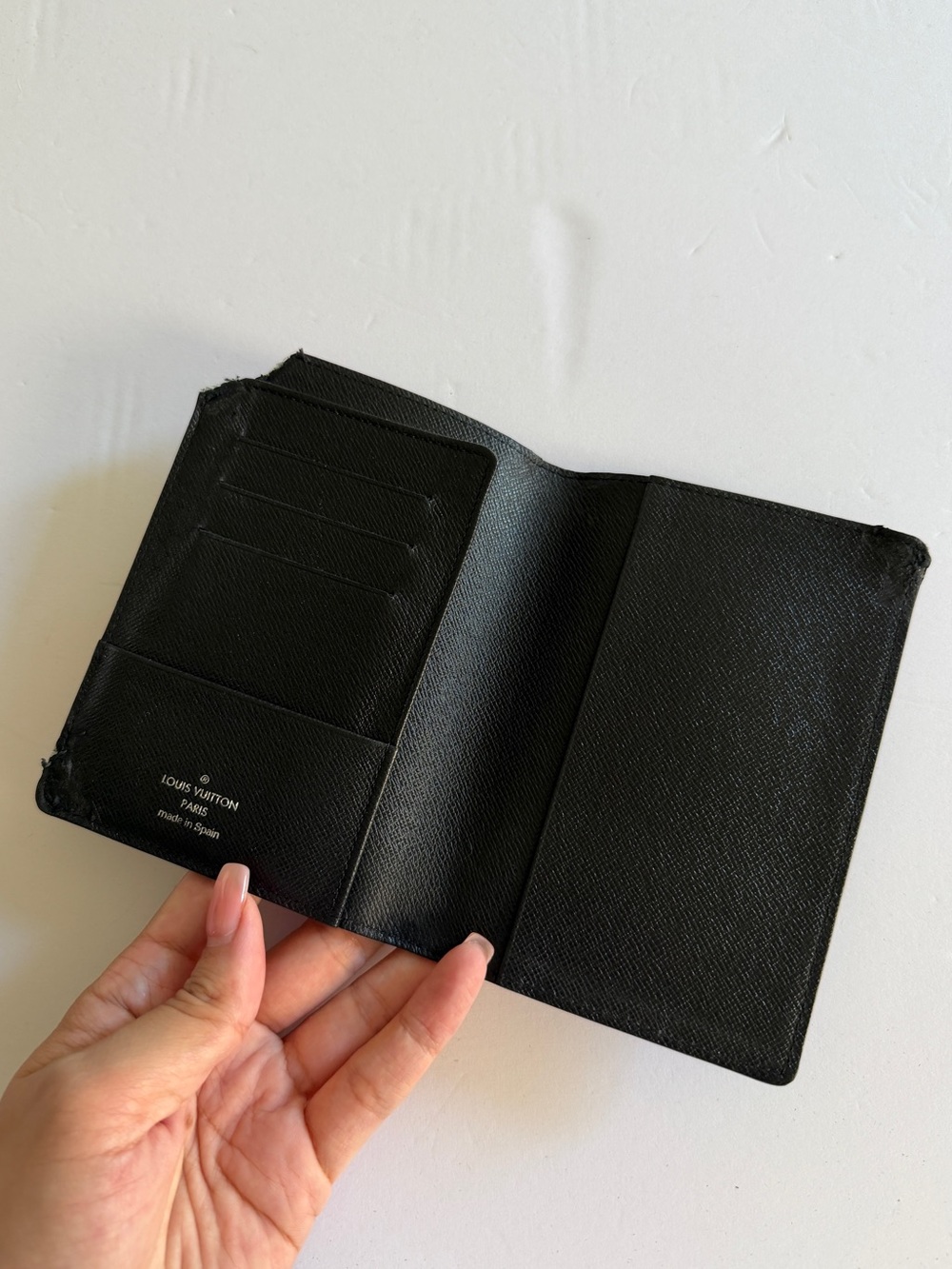 Louis Vuitton Black Textured Passport Holder - Damaged
